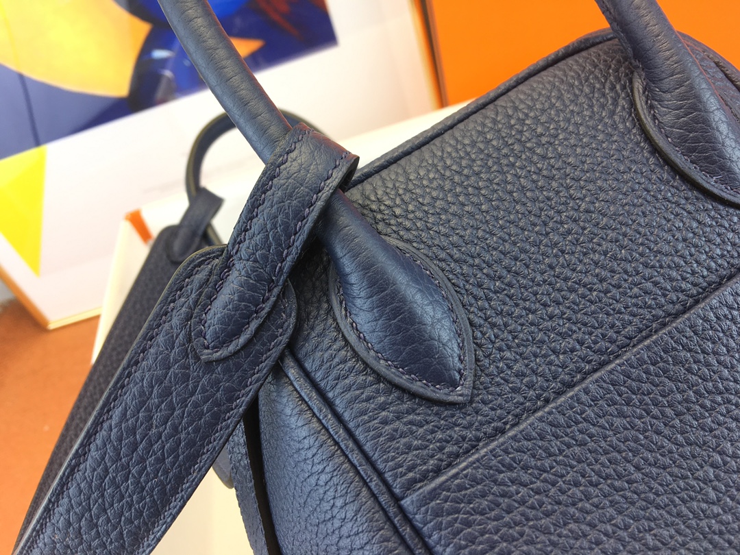 Hermes Lindy 30cm Handbag Shoulder Bag In Blue Nuit Clemence Leather